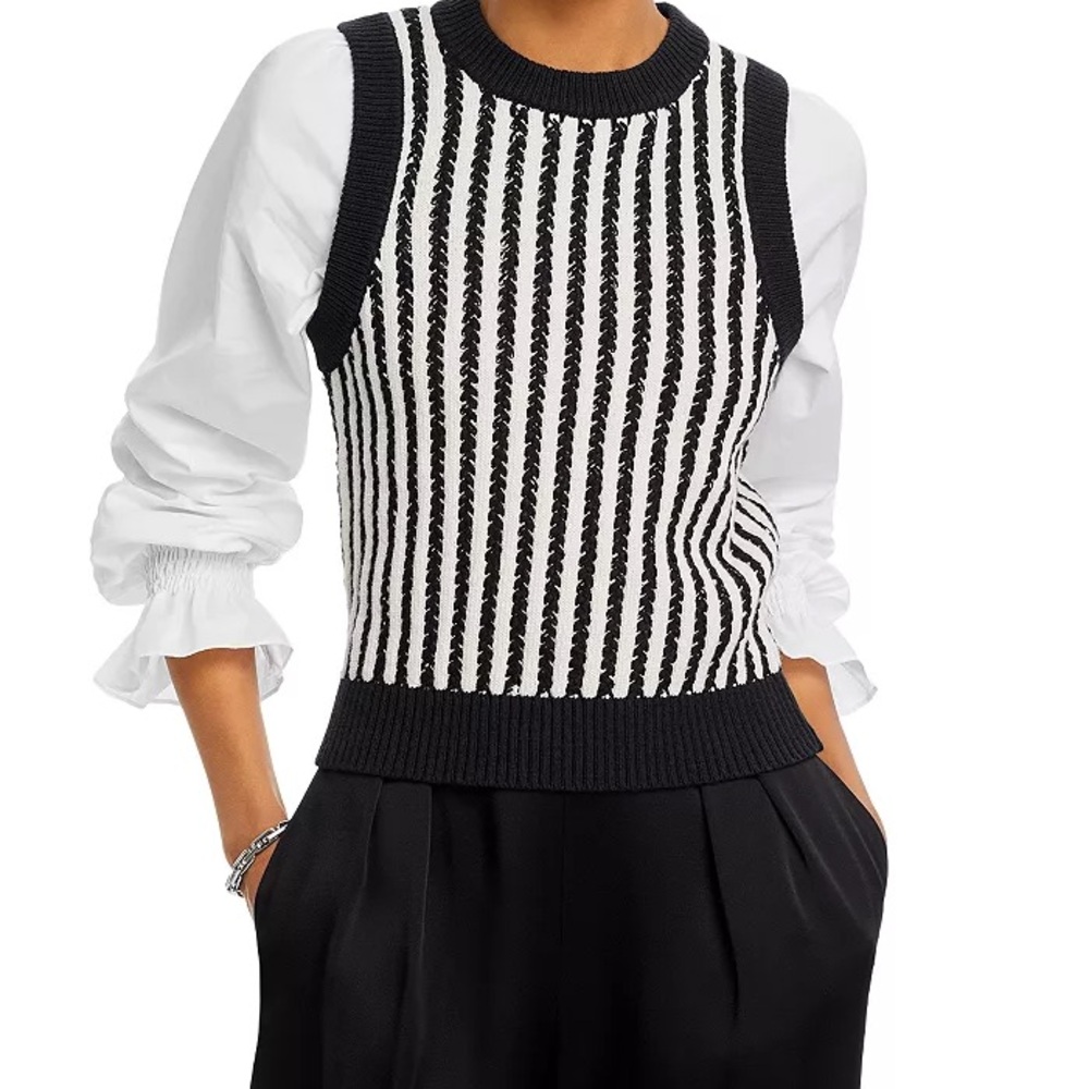 French Connection Black and White Striped Vest Top